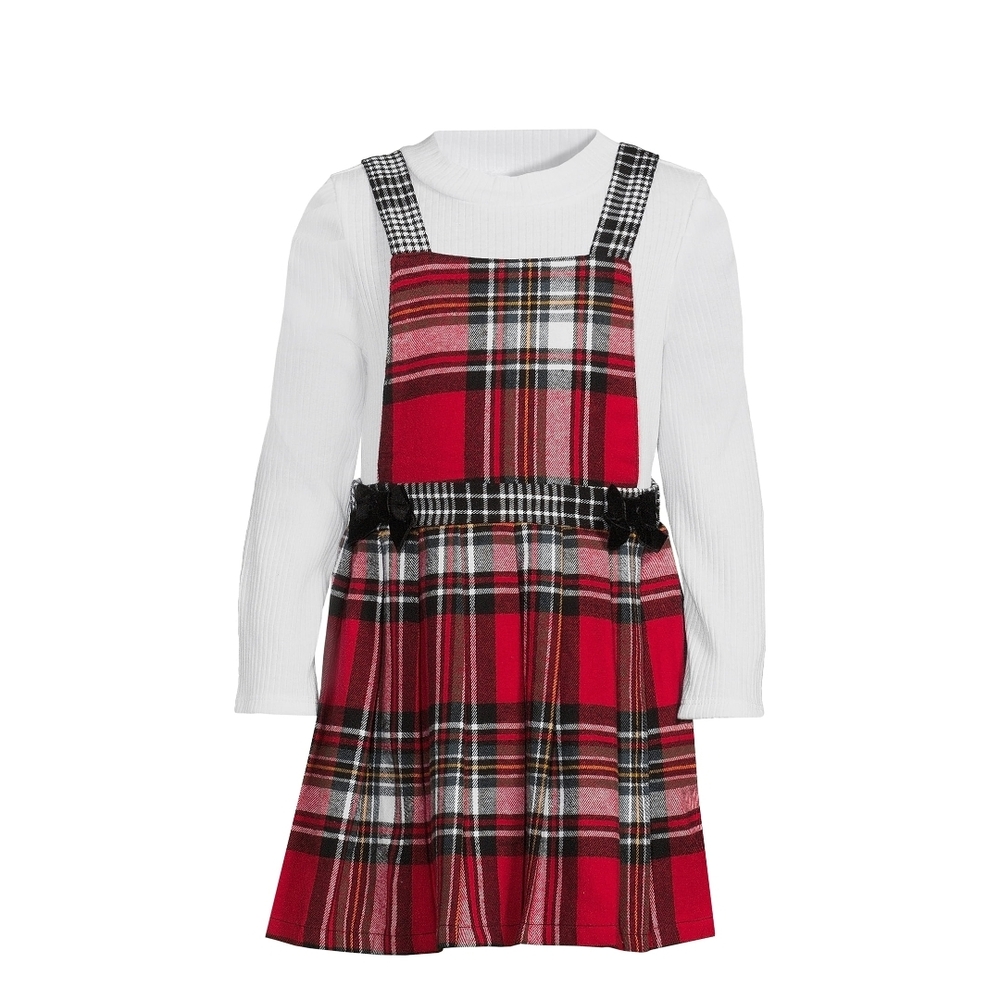 Wonder Nation Toddler Girls’ Holiday Pinafore and Dress Set, 2-Piece Set,Size 5T